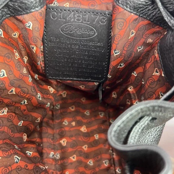 Brighton Black Leather Croc Embossed Drawstring Bucket Bag Purse Crossbody Cinch - Picture 7 of 7